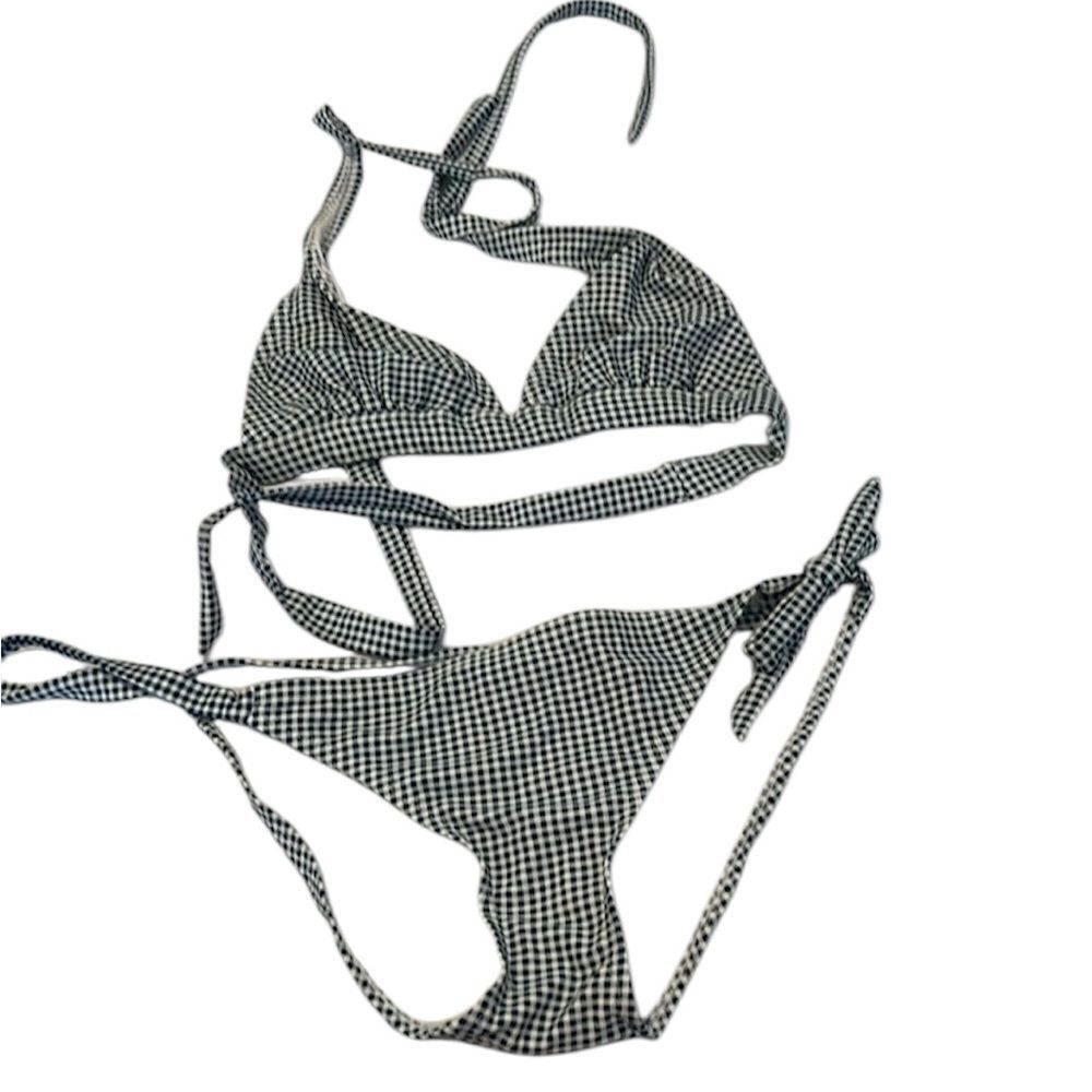 Ingear szM (runs small) blue & white checked 2 piece bikini GUC no bra inserts